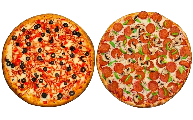 Two X-Large Pizzas - 3 Toppings Each + 3 Drinks + 3 Dips